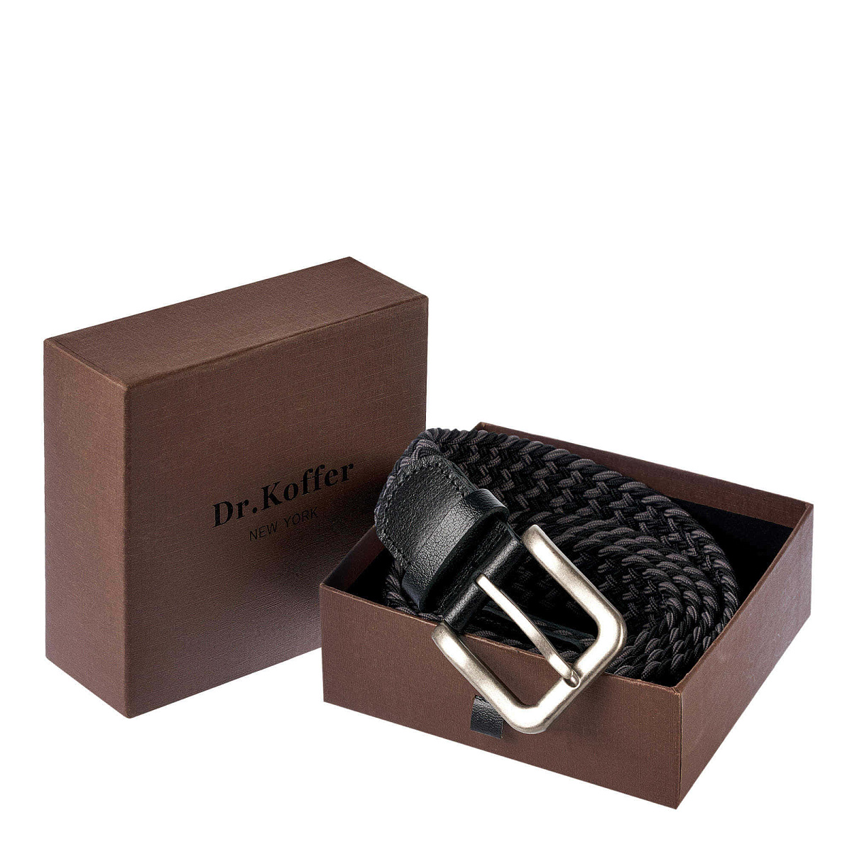 Ремень Dr.Koffer из натуральной кожи и текстиля черно-серый