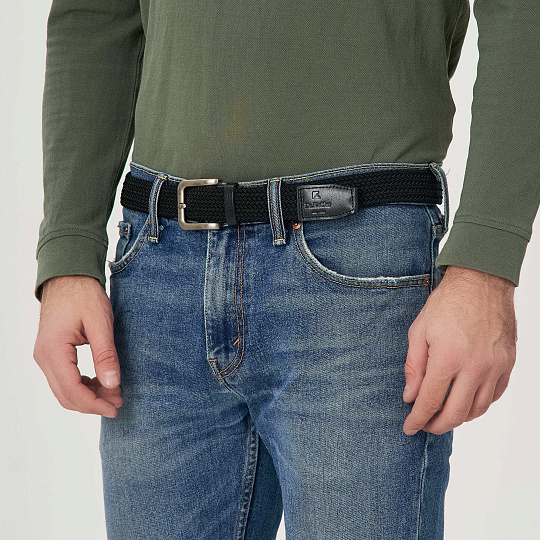 Ремень Dr.Koffer из натуральной кожи и текстиля черный