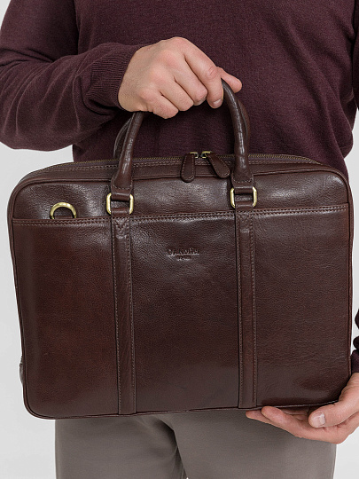 Деловая сумка Dr.Koffer из натуральной кожи темно-коричневая