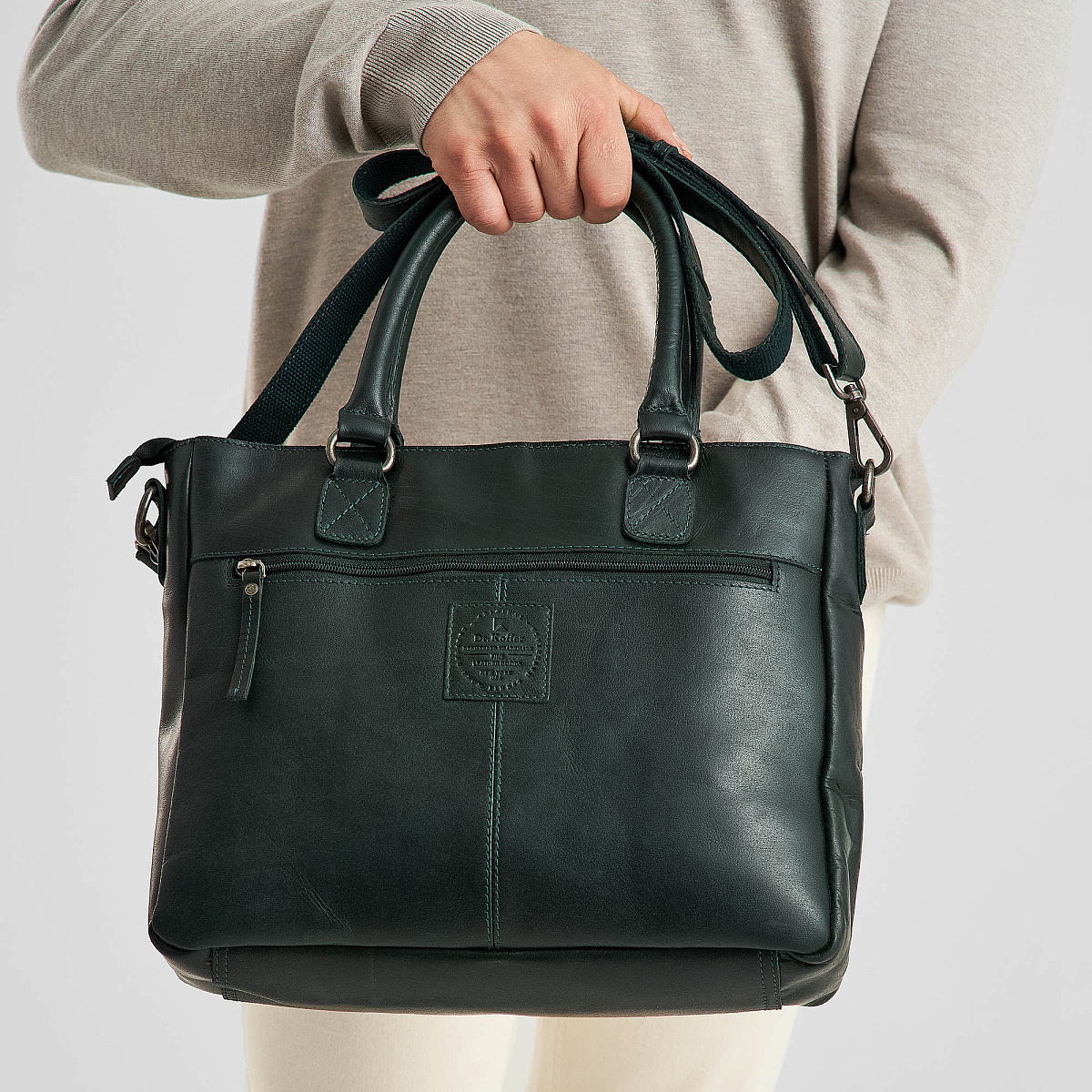 Деловая сумка Dr.Koffer из натуральной кожи зеленая