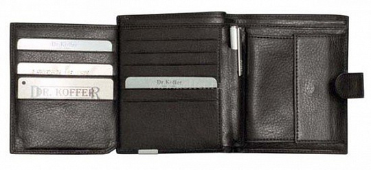 Черное кожаное портмоне с авторучкой и отделениями для мелочи и купюр Dr.Koffer X241821-01-04