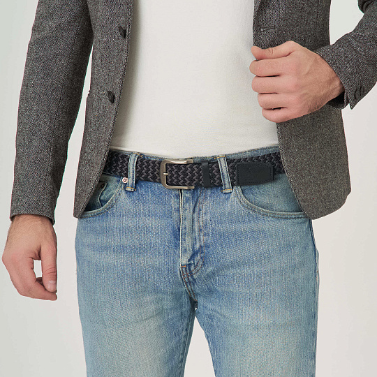 Ремень Dr.Koffer из натуральной кожи и текстиля черно-серый