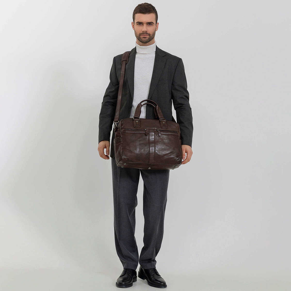 Деловая сумка Dr.Koffer из натуральной кожи темно-коричневая