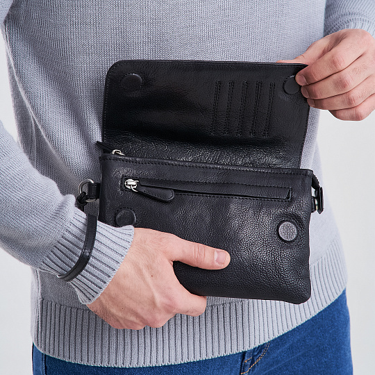 Сумка барсетка из натуральной кожи Dr. Koffer черная