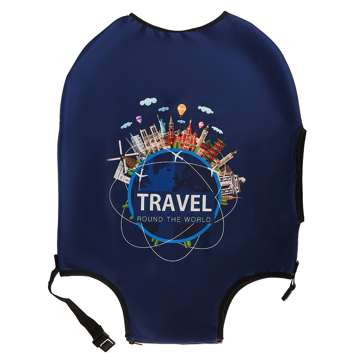 Чехол для чемодана S Dr.Koffer синий с рисунком"TRAVEL"