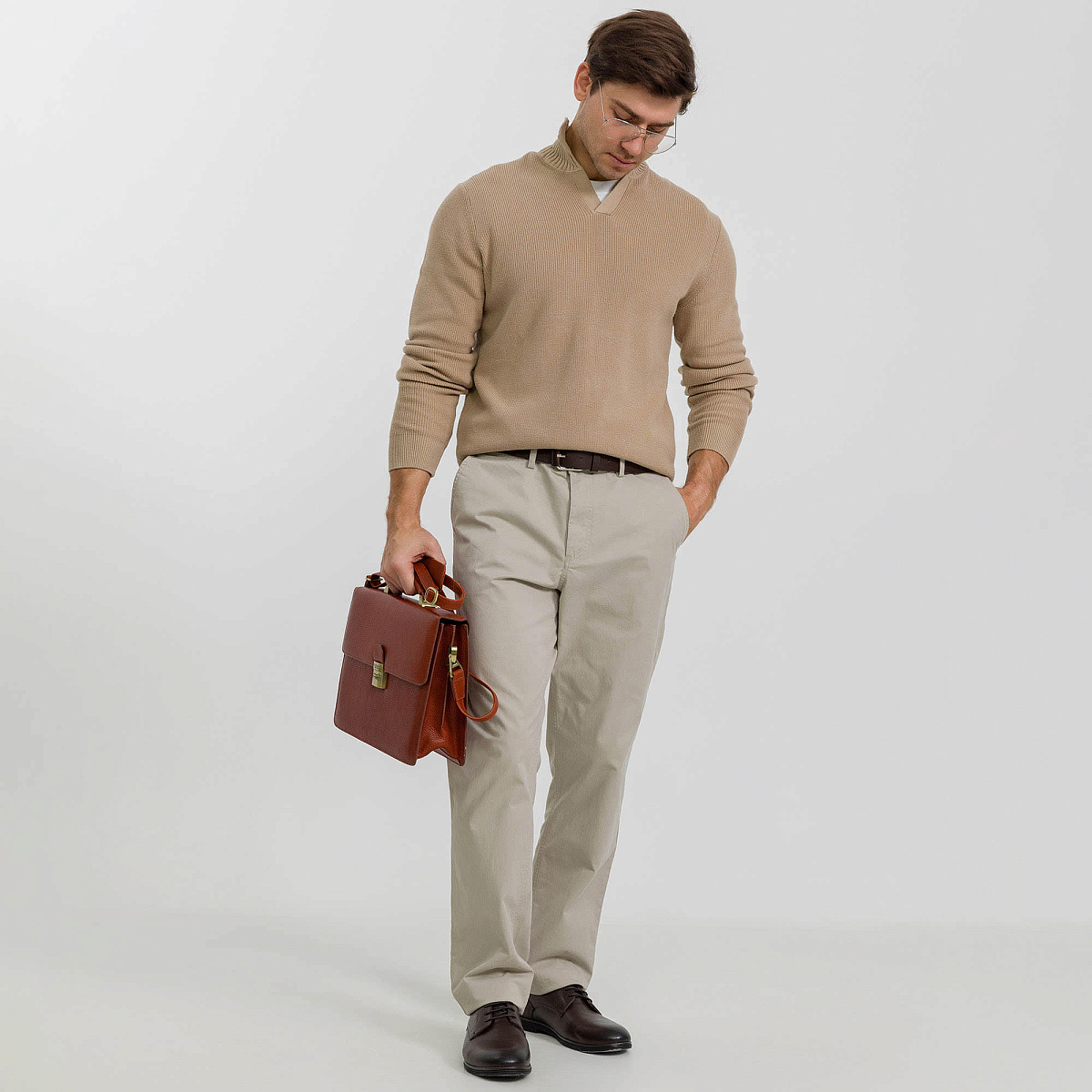 Портфель Dr.Koffer из натуральной кожи светло-коричневый