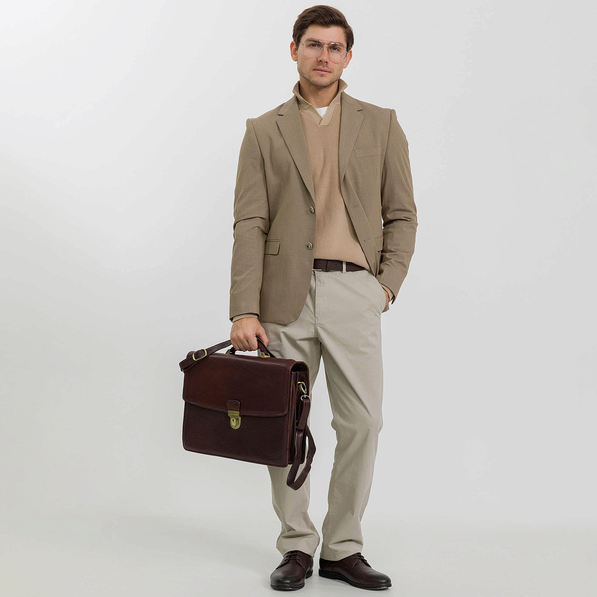 Портфель Dr.Koffer из натуральной кожи темно-коричневый