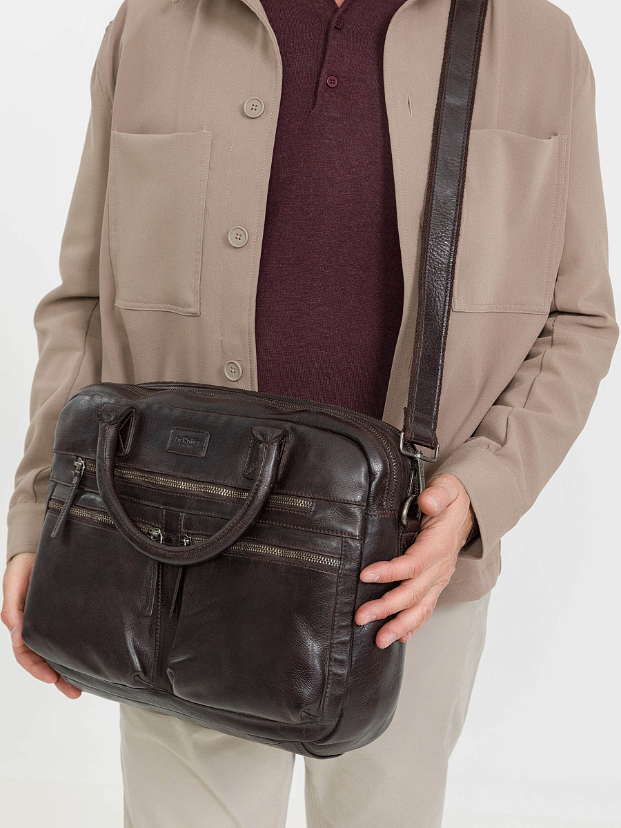 Деловая сумка Dr.Koffer из натуральной кожи темно-коричневая