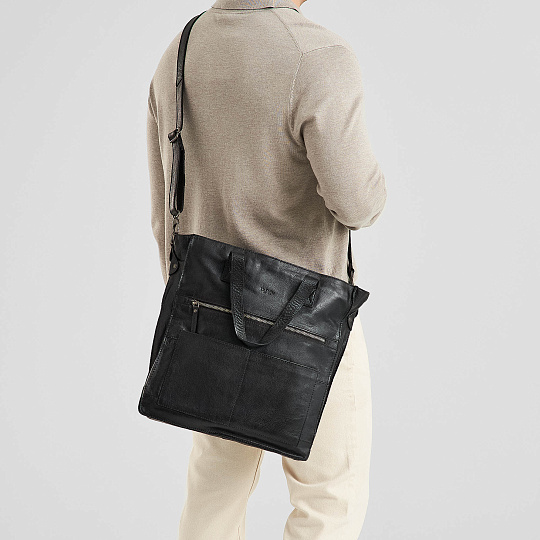 Деловая сумка Dr.Koffer из натуральной кожи черная