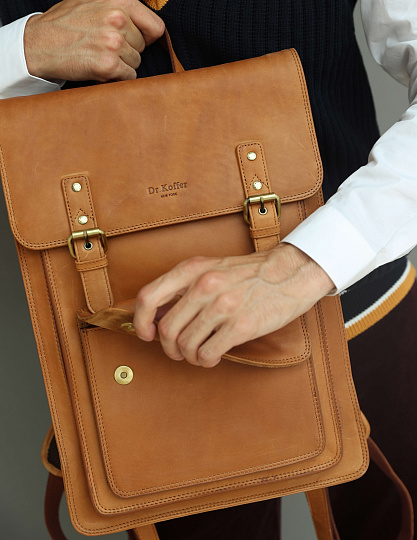 Рюкзак Dr.Koffer из натуральной кожи светло-коричневый