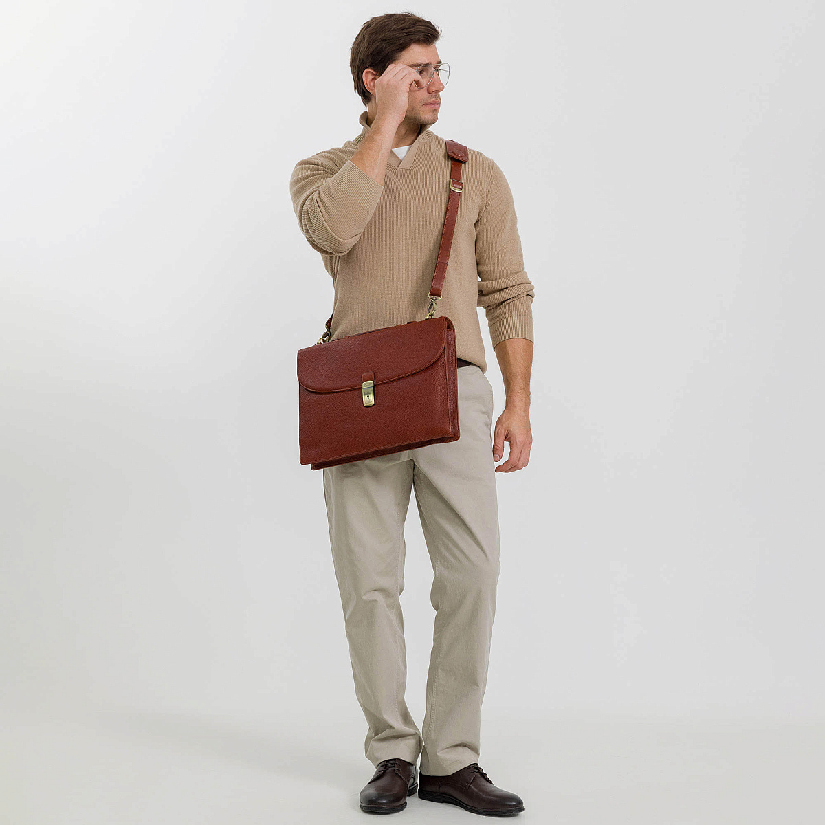 Портфель Dr.Koffer из натуральной кожи светло-коричневый