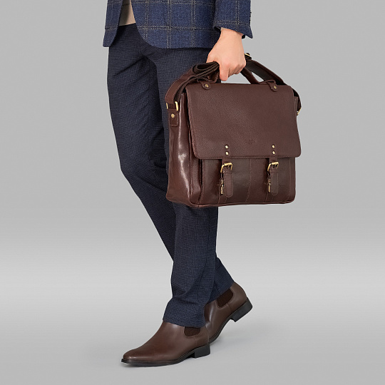 Портфель Dr.Koffer из натуральной кожи темно-коричневый