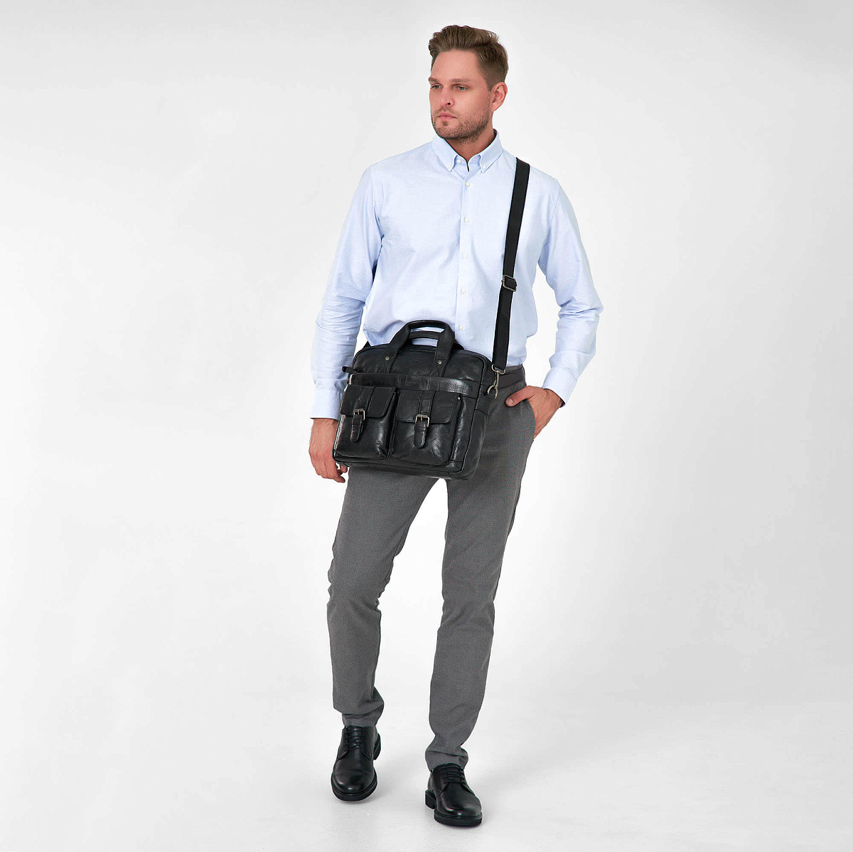 Деловая сумка Dr.Koffer из натуральной кожи черная