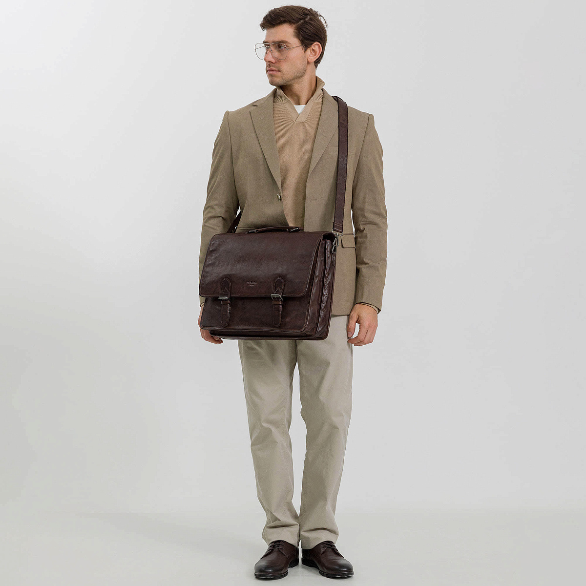 Портфель Dr.Koffer из натуральной кожи темно-коричневый