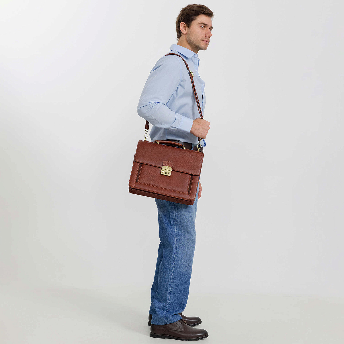 Портфель Dr.Koffer из натуральной кожи светло-коричневый