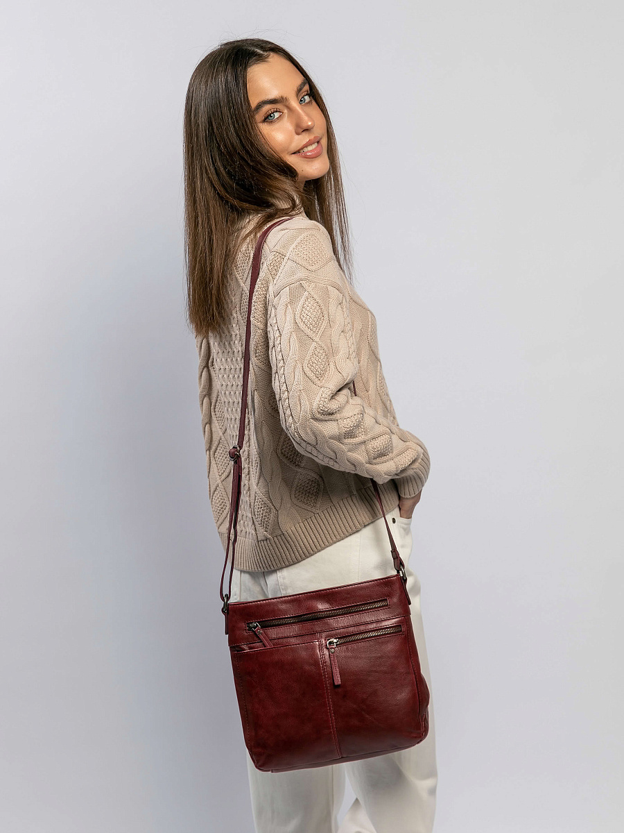 Сумка через плечо Dr.Koffer из натуральной кожи бордовая