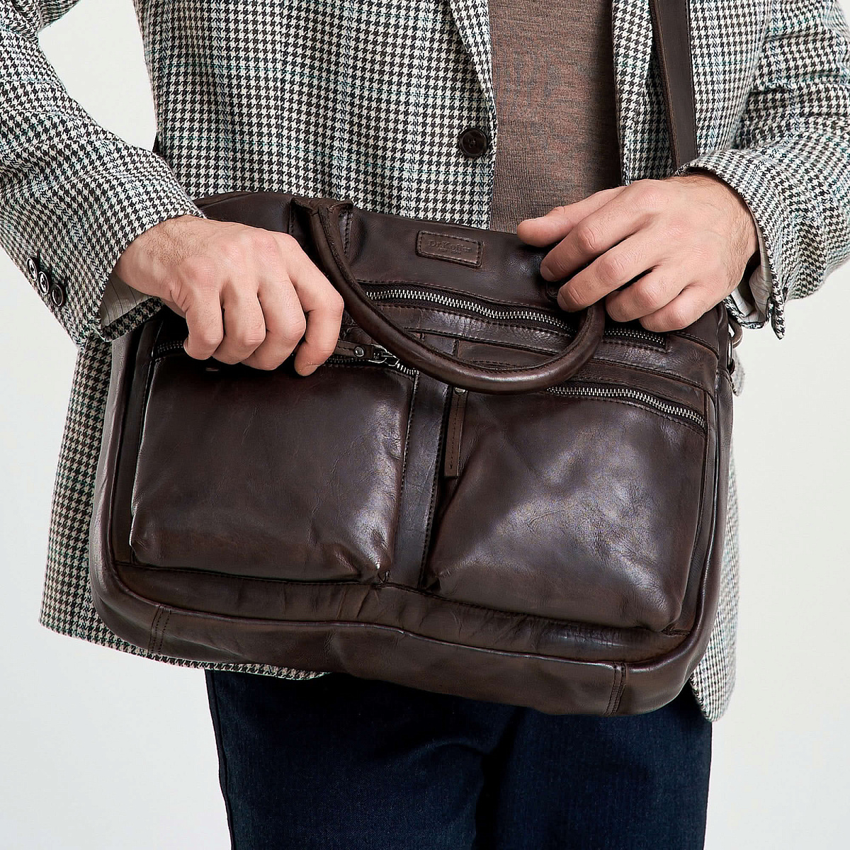 Деловая сумка Dr.Koffer из натуральной кожи темно-коричневая