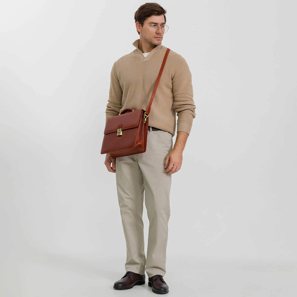 Портфель Dr.Koffer из натуральной кожи светло-коричневый