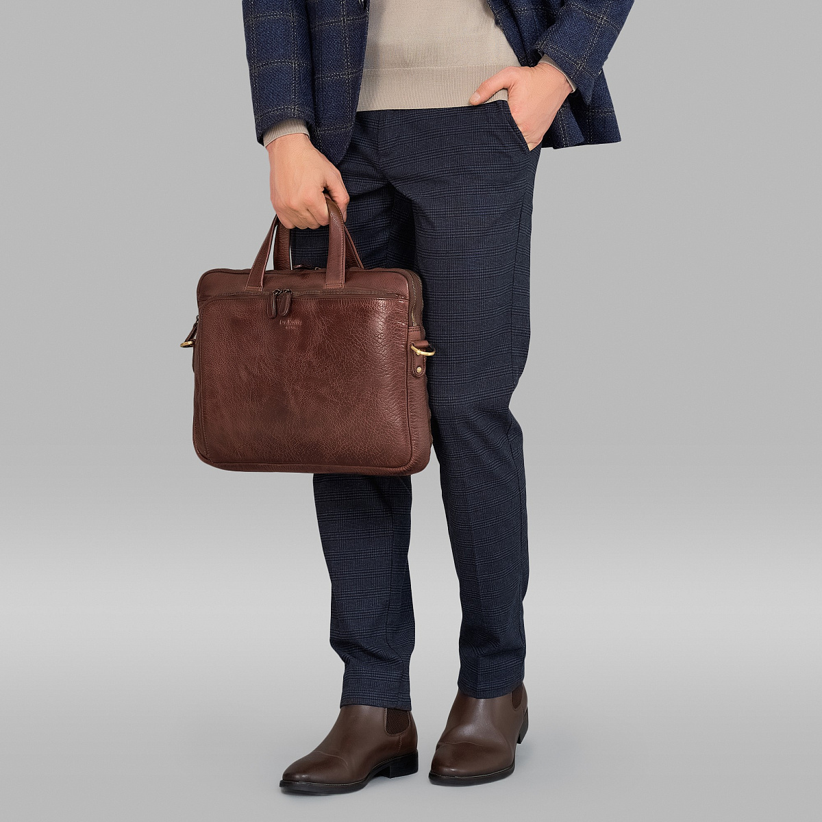Деловая сумка Dr.Koffer из натуральной кожи темно-коричневая