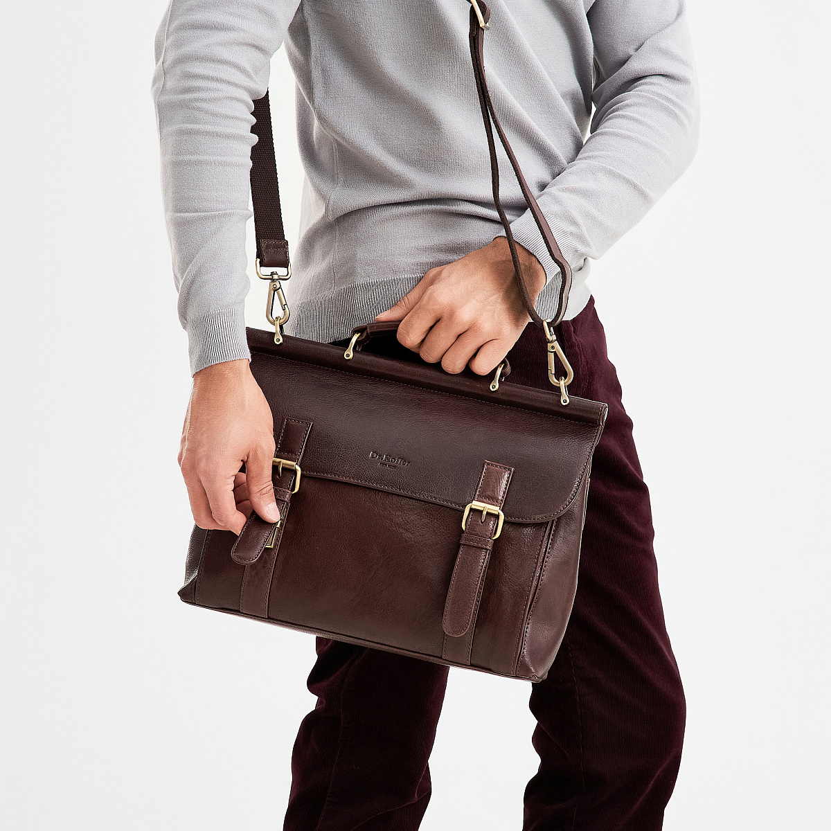 Портфель Dr.Koffer из натуральной кожи темно-коричневый