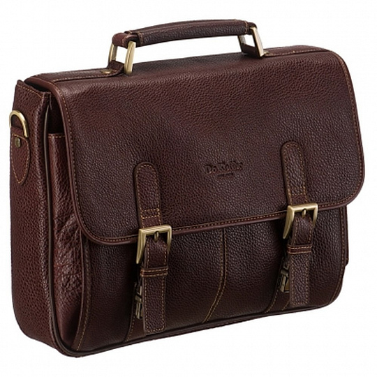 Вместительный портфель с 2-мя кнопками-шлевками на замках и накладным карманом для телефона (шоколадного цвета) Dr.Koffer B393170-02-09