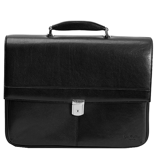 Стильный мужской портфель из зернистой кожи (черного цвета) Dr.Koffer B216180-02-04