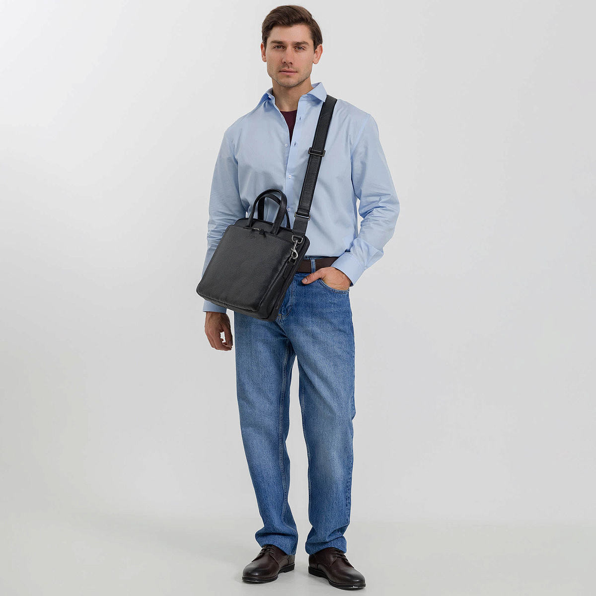 Деловая сумка Dr.Koffer из натуральной кожи черная