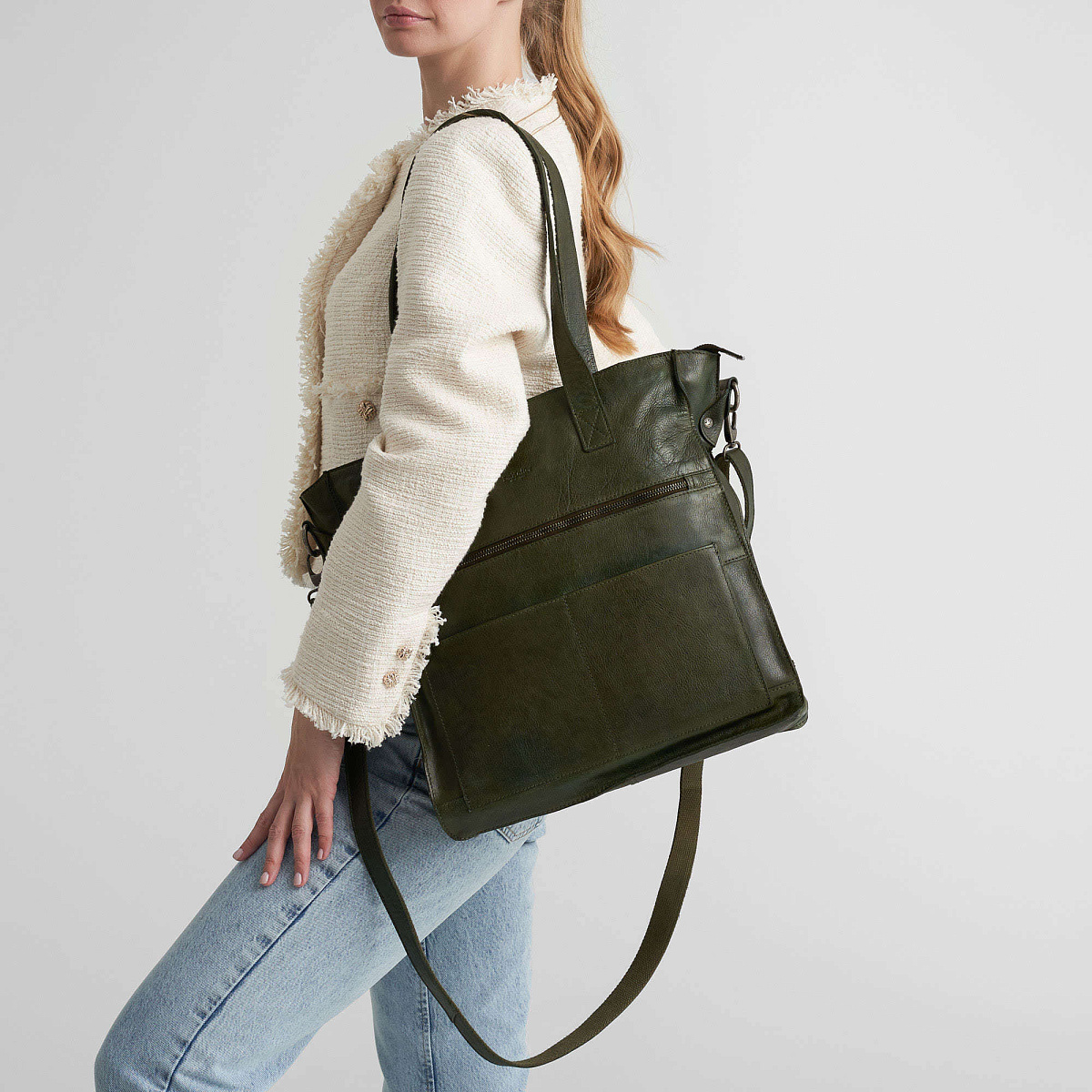 Деловая сумка Dr.Koffer из натуральной кожи зеленая