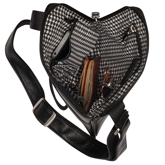 Компактная мужская черного цвета кожаная сумка через плечо Dr.Koffer M402582-220-04