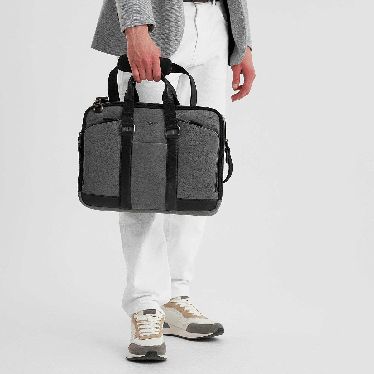 Деловая сумка Dr.Koffer из натуральной кожи серая