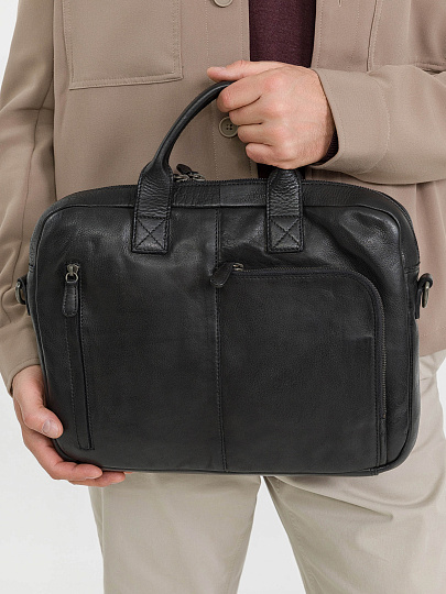 Деловая сумка Dr.Koffer из натуральной кожи черная