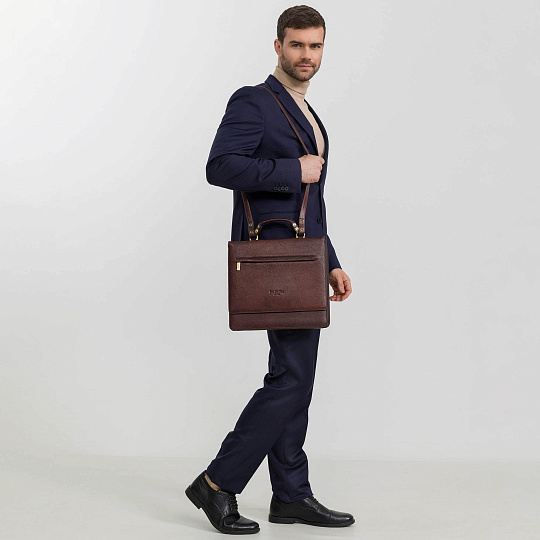 Деловая сумка Dr.Koffer из натуральной кожи темно-коричневая