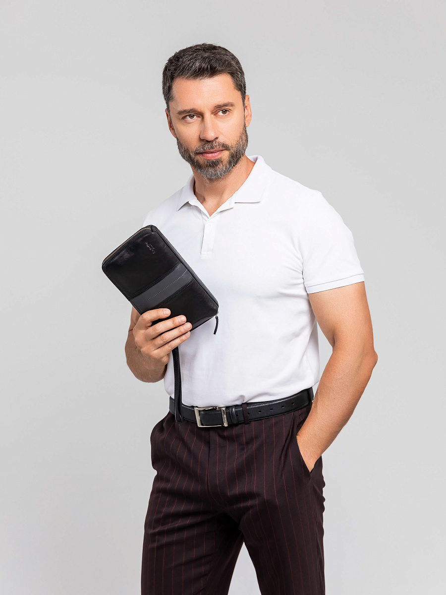 Сумка барсетка из натуральной кожи Dr. Koffer черная