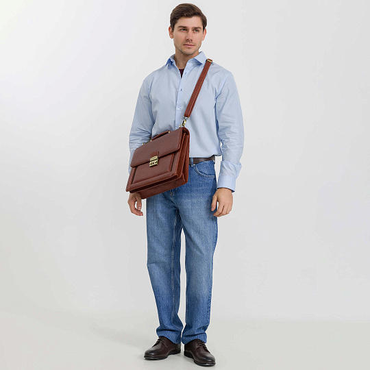 Портфель Dr.Koffer из натуральной кожи светло-коричневый