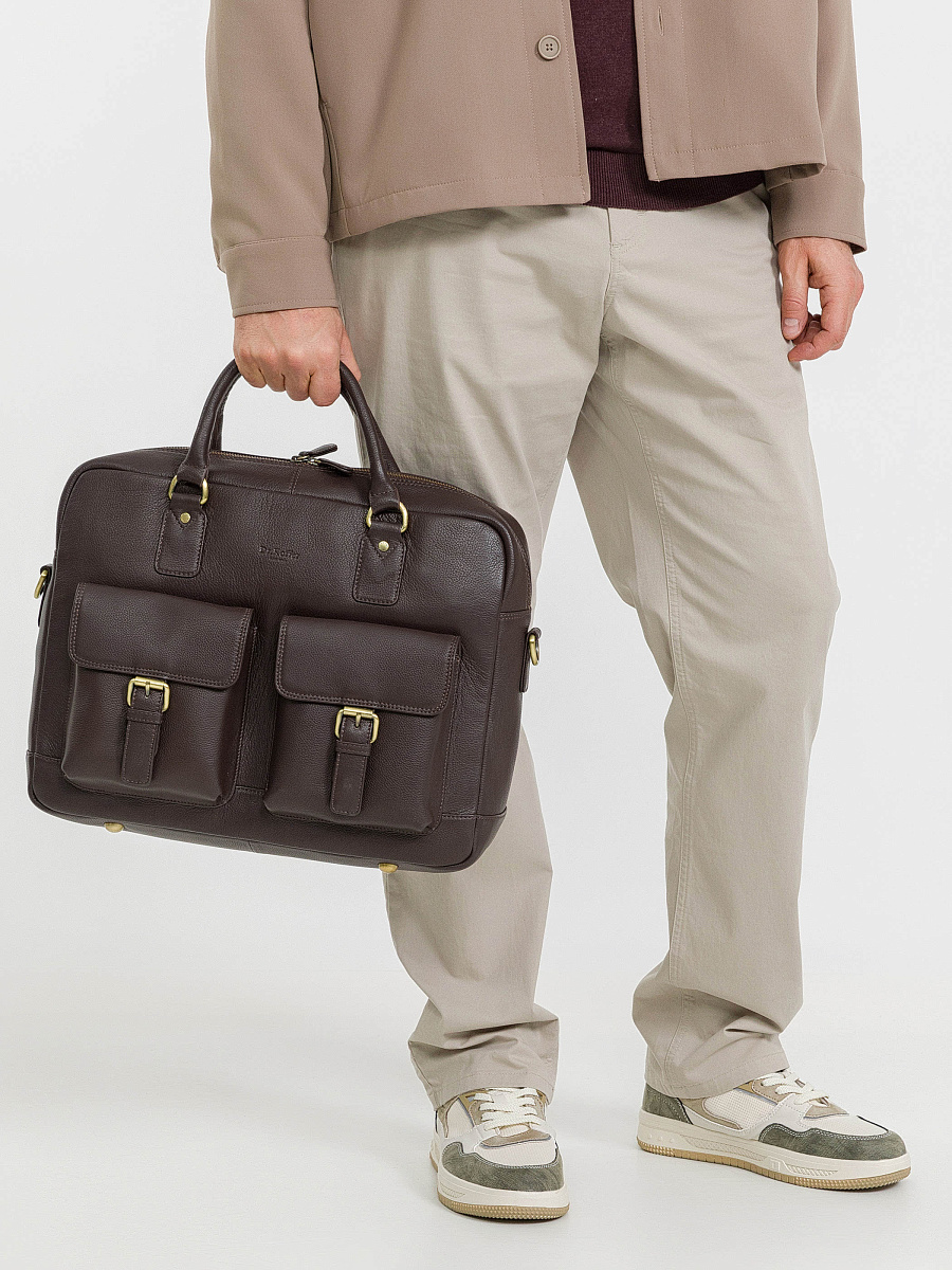 Деловая сумка Dr.Koffer из натуральной кожи темно-коричневая