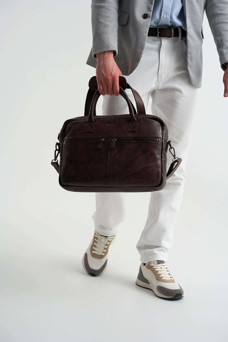 Деловая сумка Dr.Koffer из натуральной кожи темно-коричневая