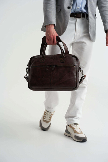 Деловая сумка Dr.Koffer из натуральной кожи темно-коричневая
