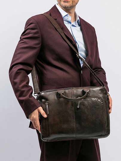 Деловая сумка Dr.Koffer из натуральной кожи темно-коричневая