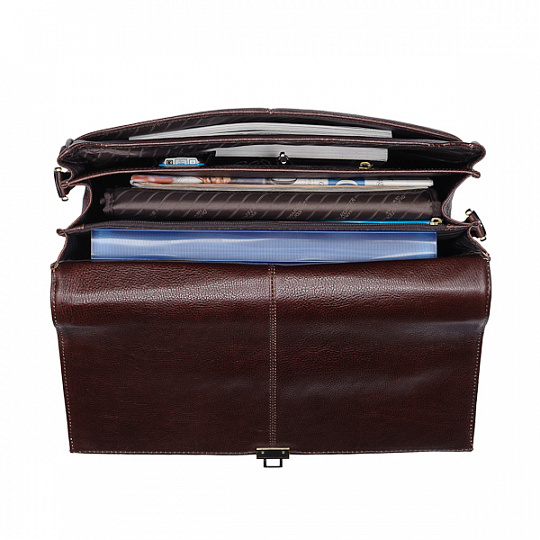 Стильный мужской портфель из зернистой кожи с папкой для нетбука (шоколадного цвета) Dr.Koffer B216180-02-09
