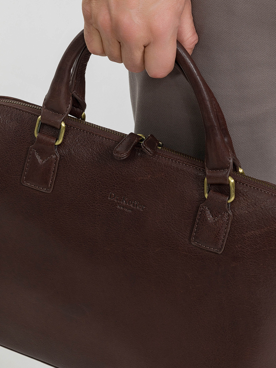 Деловая сумка Dr.Koffer из натуральной кожи темно-коричневая