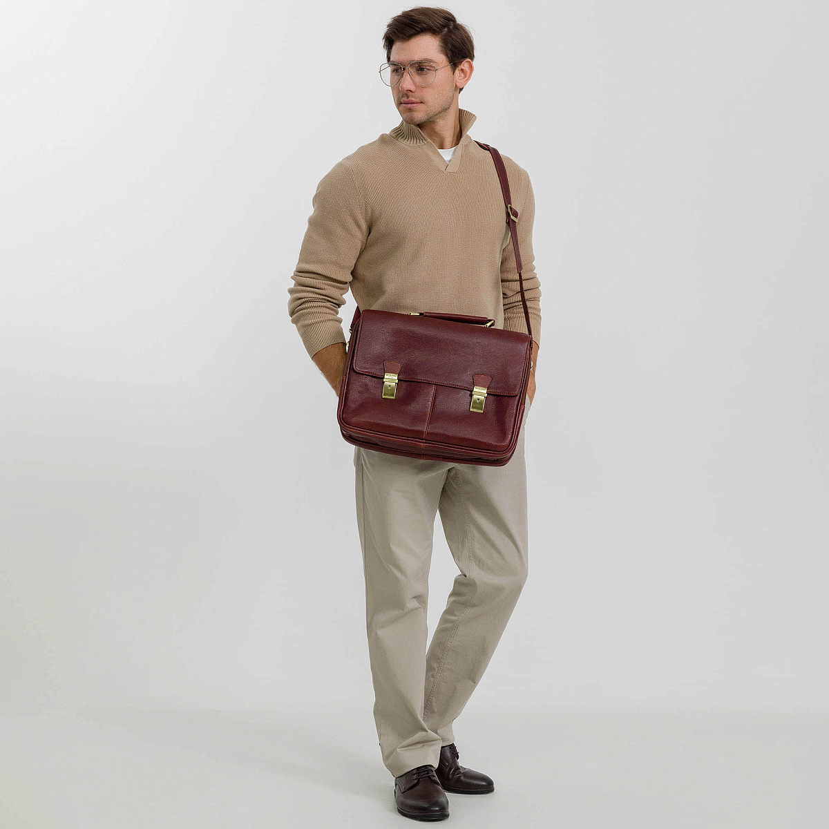 Портфель Dr.Koffer из натуральной кожи светло-коричневый