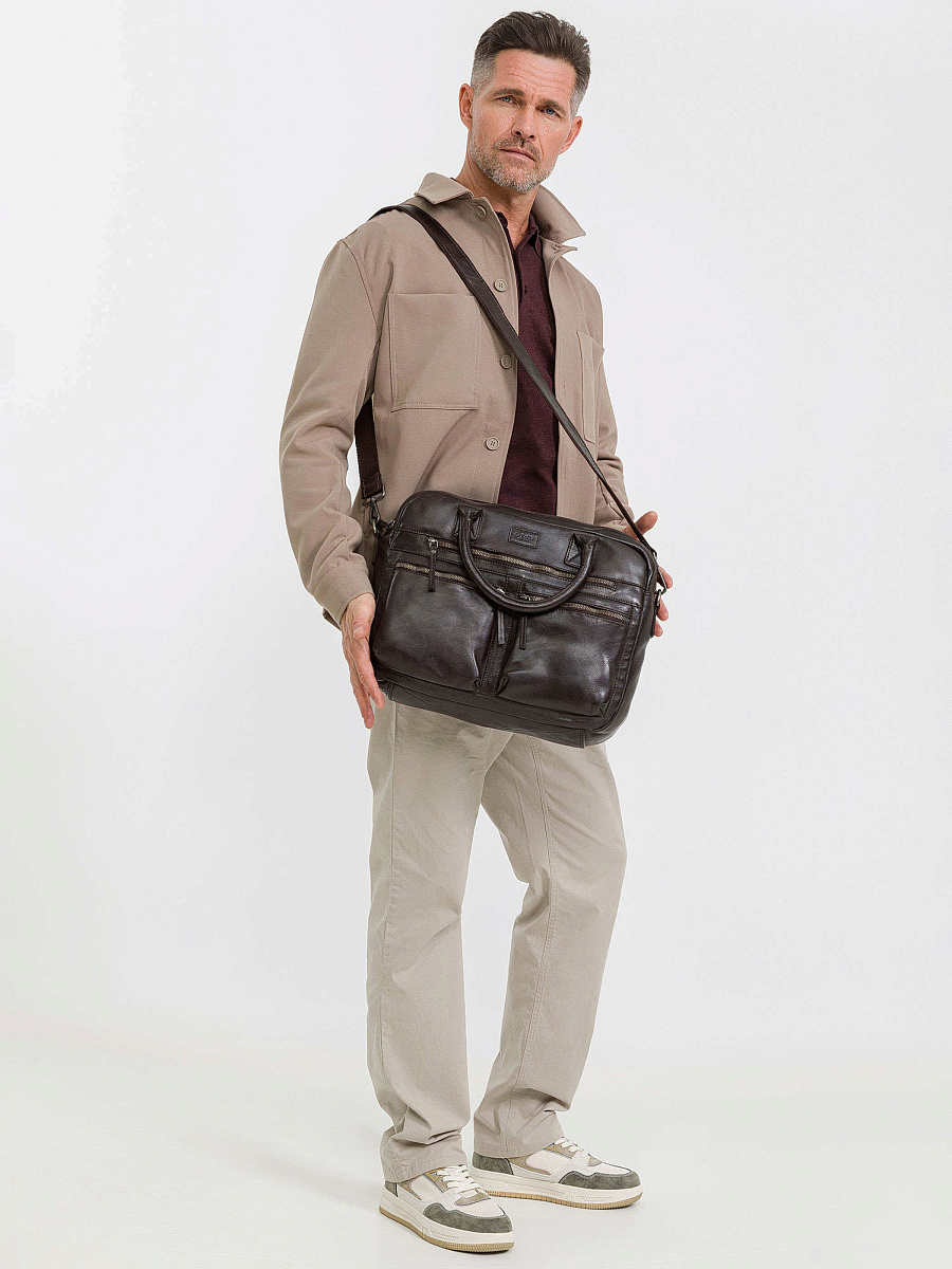 Деловая сумка Dr.Koffer из натуральной кожи темно-коричневая