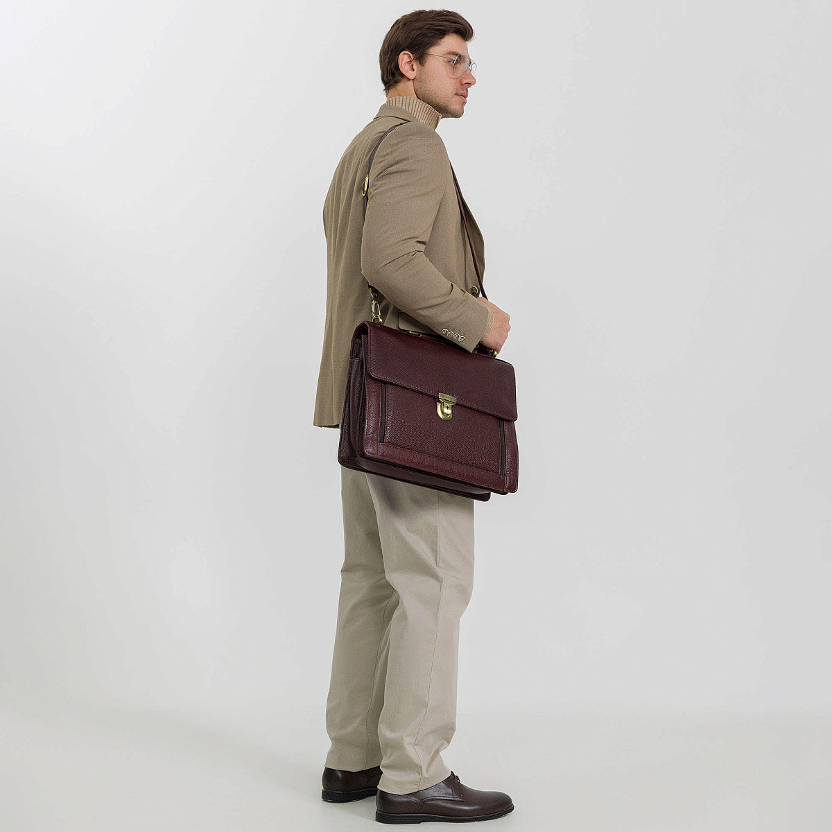 Портфель Dr.Koffer из натуральной кожи темно-коричневый