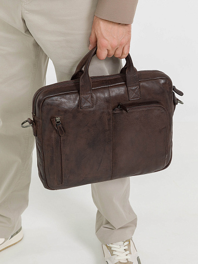 Деловая сумка Dr.Koffer из натуральной кожи темно-коричневая