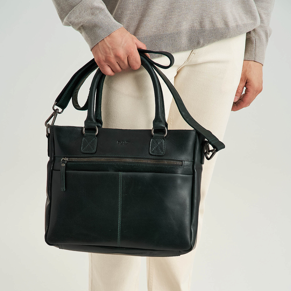 Деловая сумка Dr.Koffer из натуральной кожи зеленая