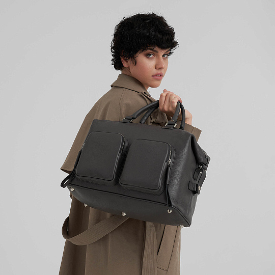 Сумка дорожная Dr.Koffer из натуральной кожи серая