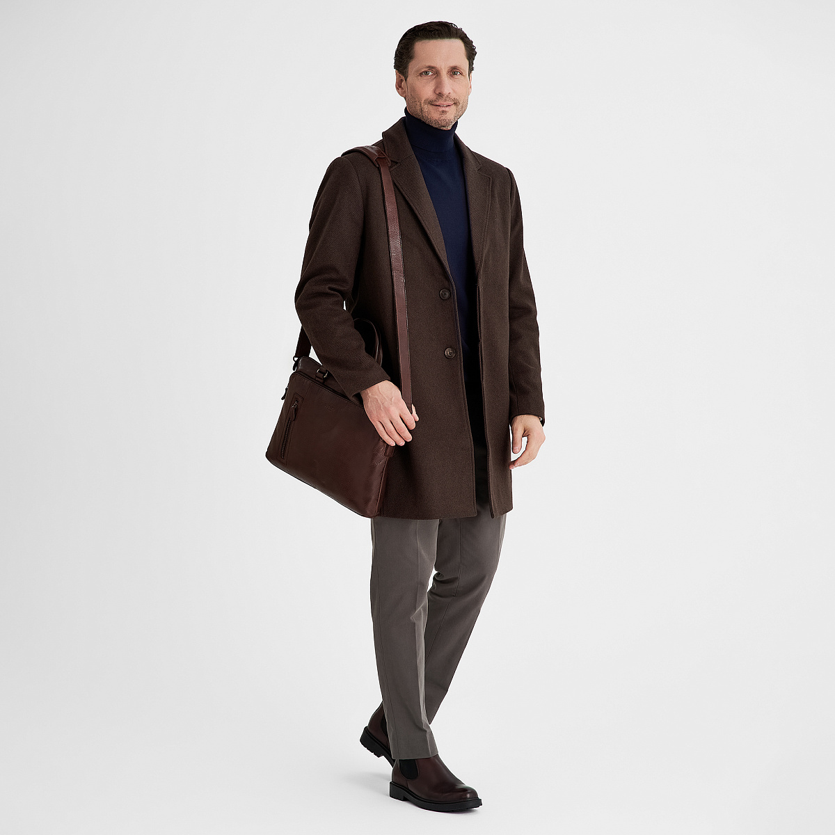 Деловая сумка Dr.Koffer из натуральной кожи темно-коричневая