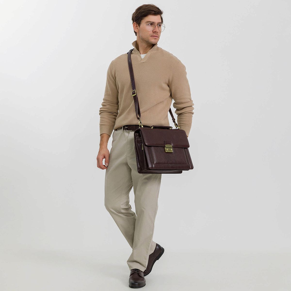 Портфель Dr.Koffer из натуральной кожи темно-коричневый