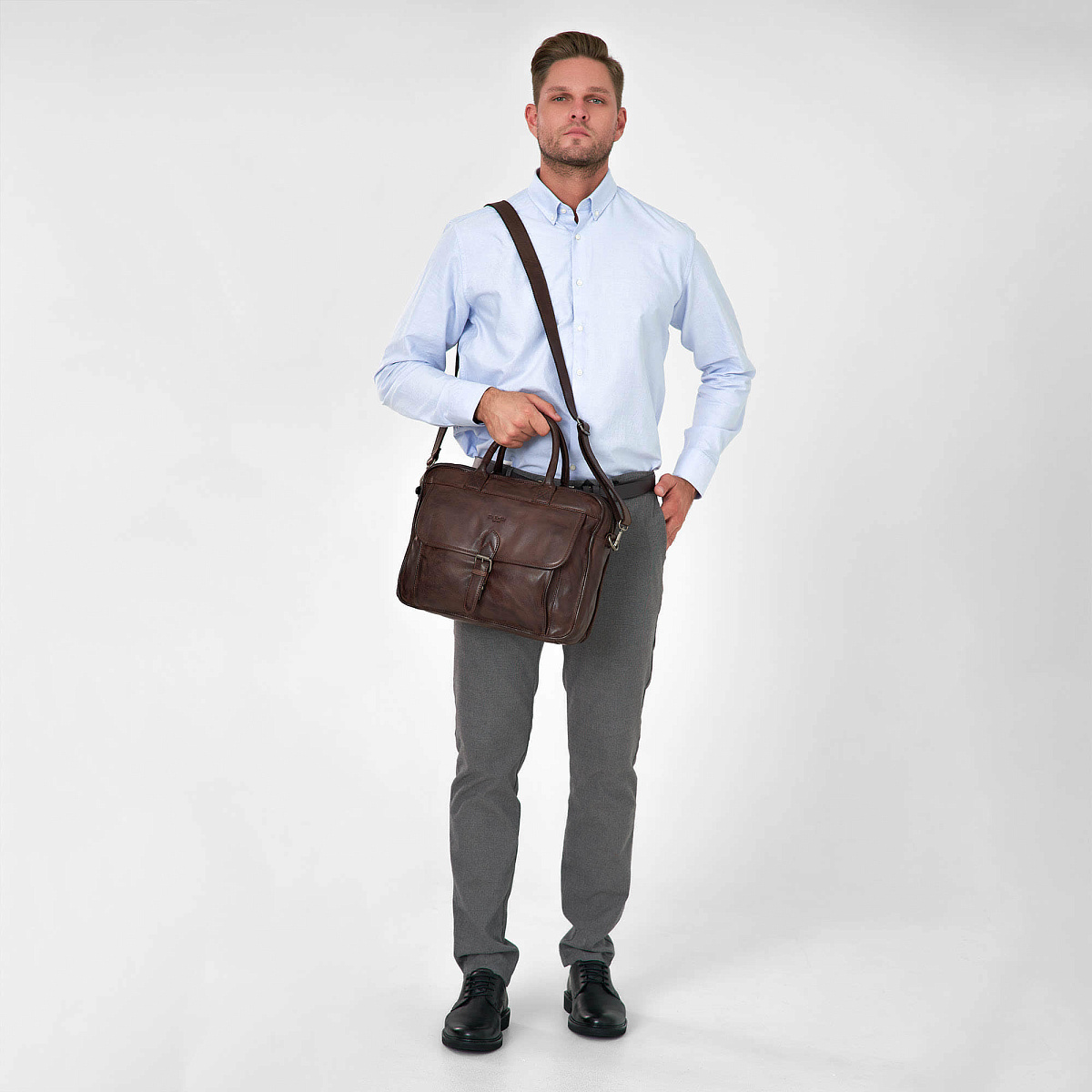 Деловая сумка Dr.Koffer из натуральной кожи темно-коричневая