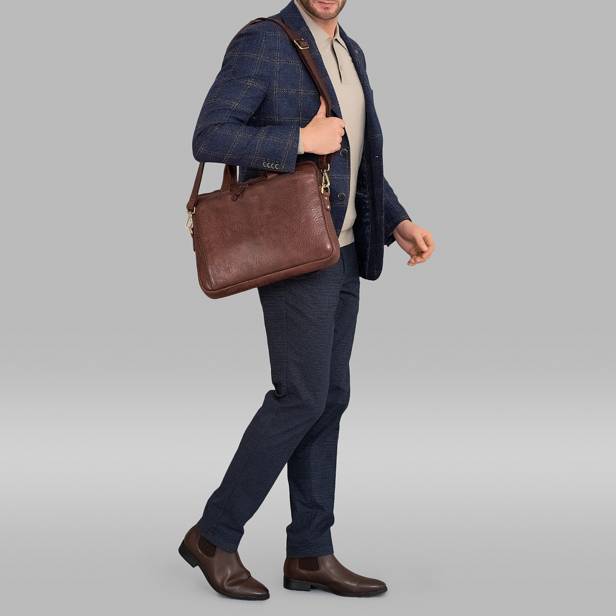 Деловая сумка Dr.Koffer из натуральной кожи темно-коричневая